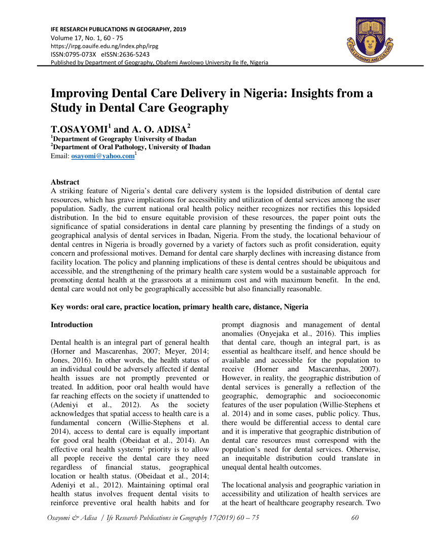 research topics in dentistry in nigeria