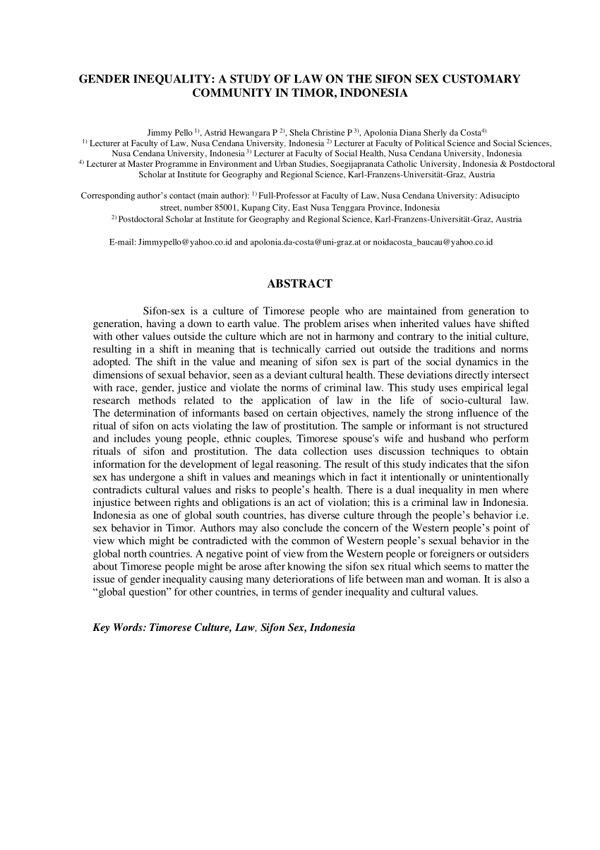 PDF) GENDER INEQUALITY: A STUDY OF LAW ON THE SIFON SEX CUSTOMARY COMMUNITY  IN TIMOR, INDONESIA