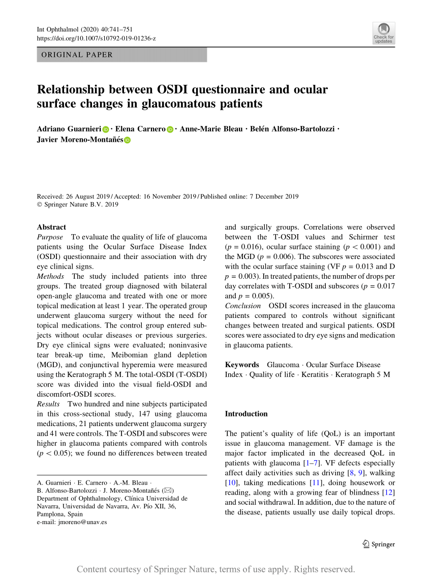 Relationship between OSDI questionnaire and ocular surface changes in