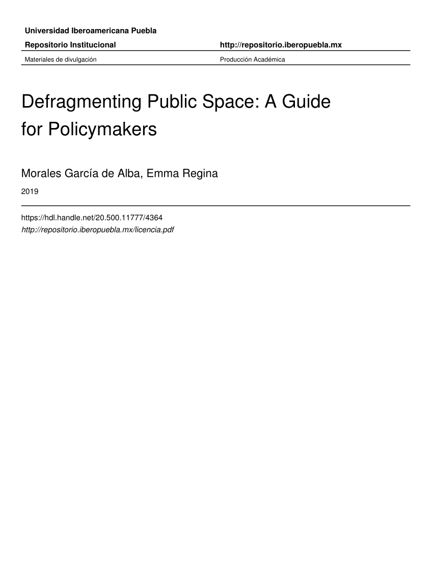 Pdf Defragmenting Public Space A Guide For Policymakers