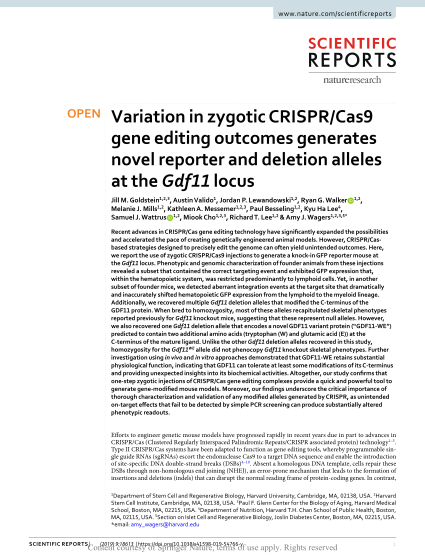 (PDF) Variation in zygotic CRISPR/Cas9 gene editing outcomes ...