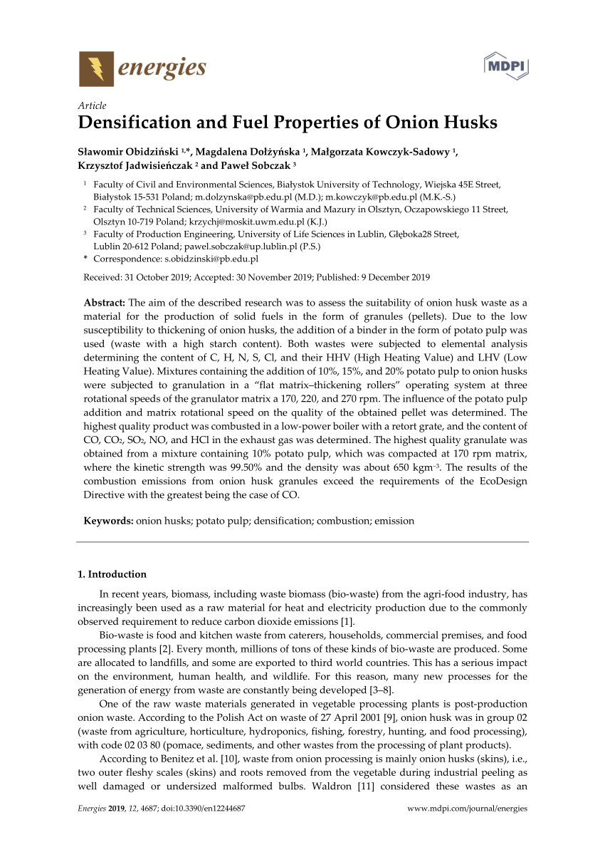 (PDF) Densification and Fuel Properties of Onion Husks