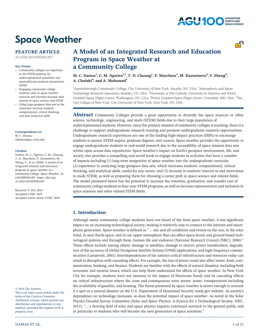 Pdf) A Model Of An Integrated Research And Education Program In Space Weather At A Community College