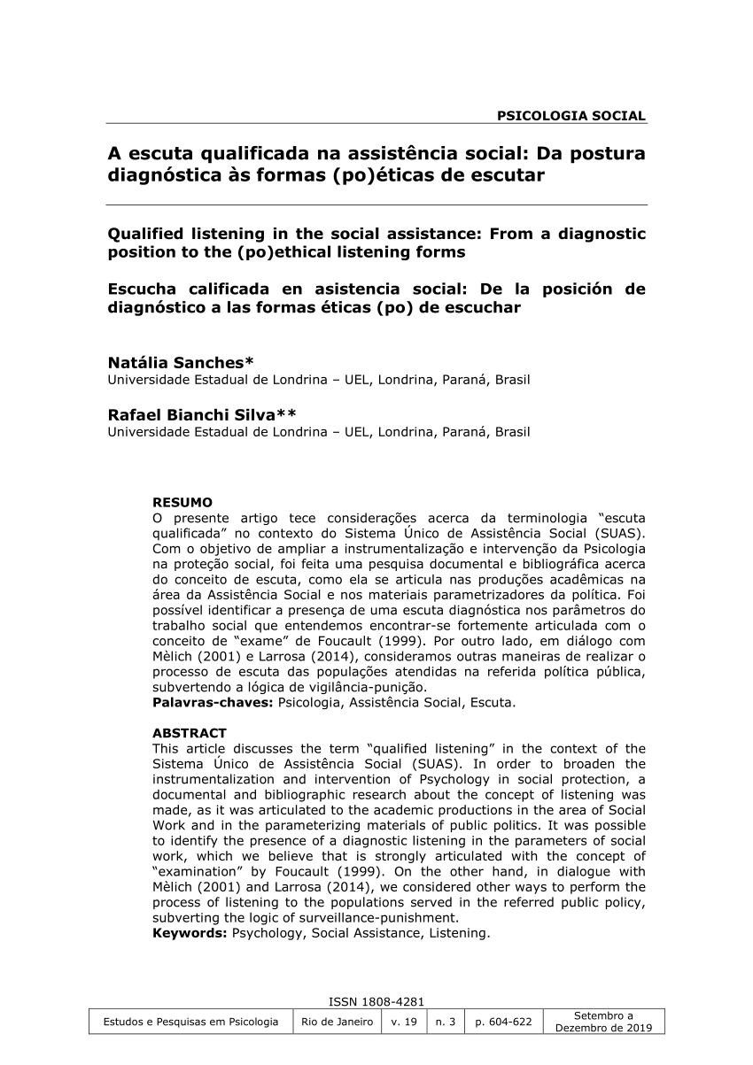 Pdf A Escuta Qualificada Na Assistência Social Da Postura Diagnóstica às Formas Poéticas De 2193