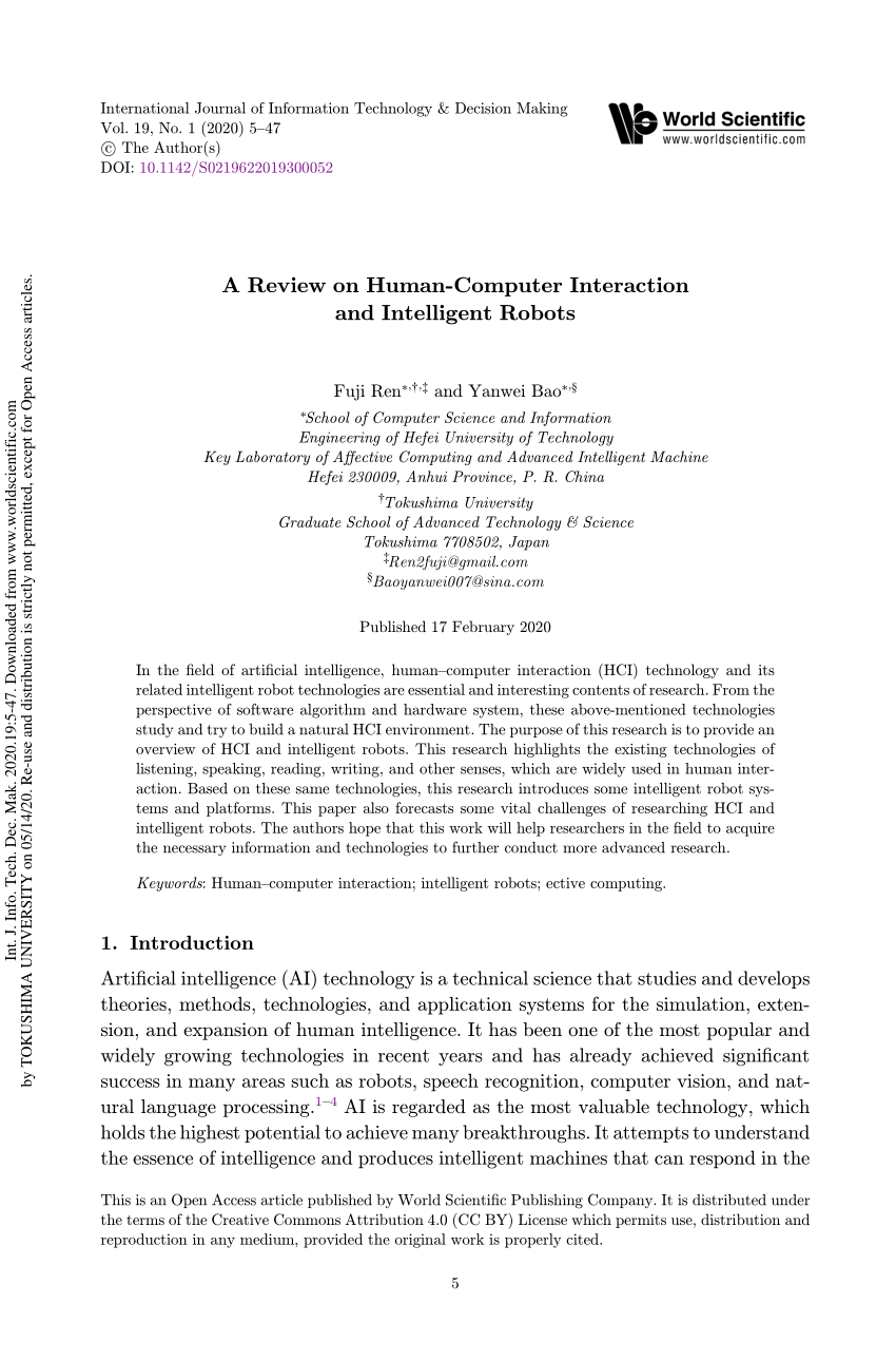 PDF A Review on Human Computer Interaction and Intelligent Robots