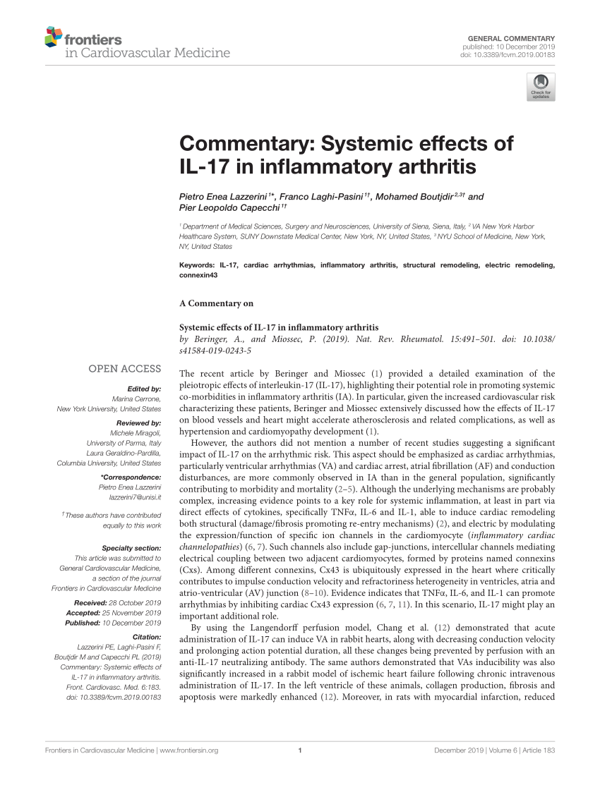 PDF Commentary Systemic effects of IL 17 in inflammatory arthritis