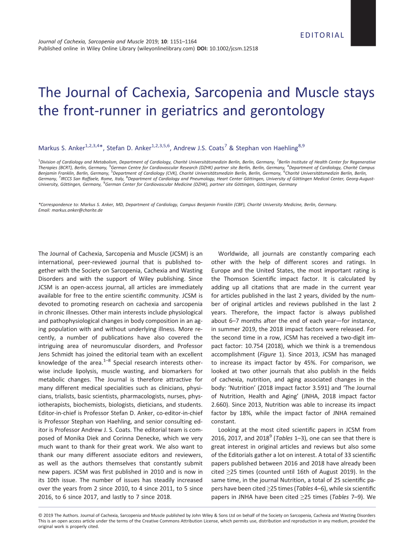 PDF) The Journal of Cachexia, Sarcopenia and Muscle stays the