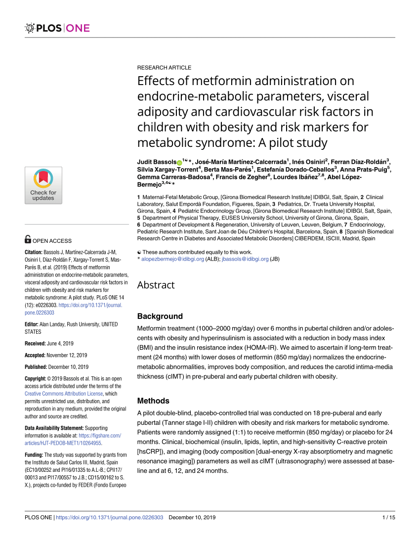Pdf Effects Of Metformin Administration On Endocrine Metabolic Parameters Visceral Adiposity And Cardiovascular Risk Factors In Children With Obesity And Risk Markers For Metabolic Syndrome A Pilot Study