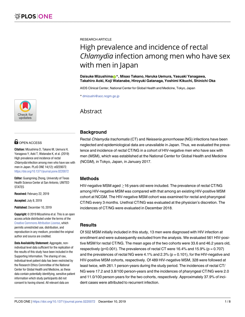 Pdf High Prevalence And Incidence Of Rectal Chlamydia Infection Among Men Who Have Sex With 0784