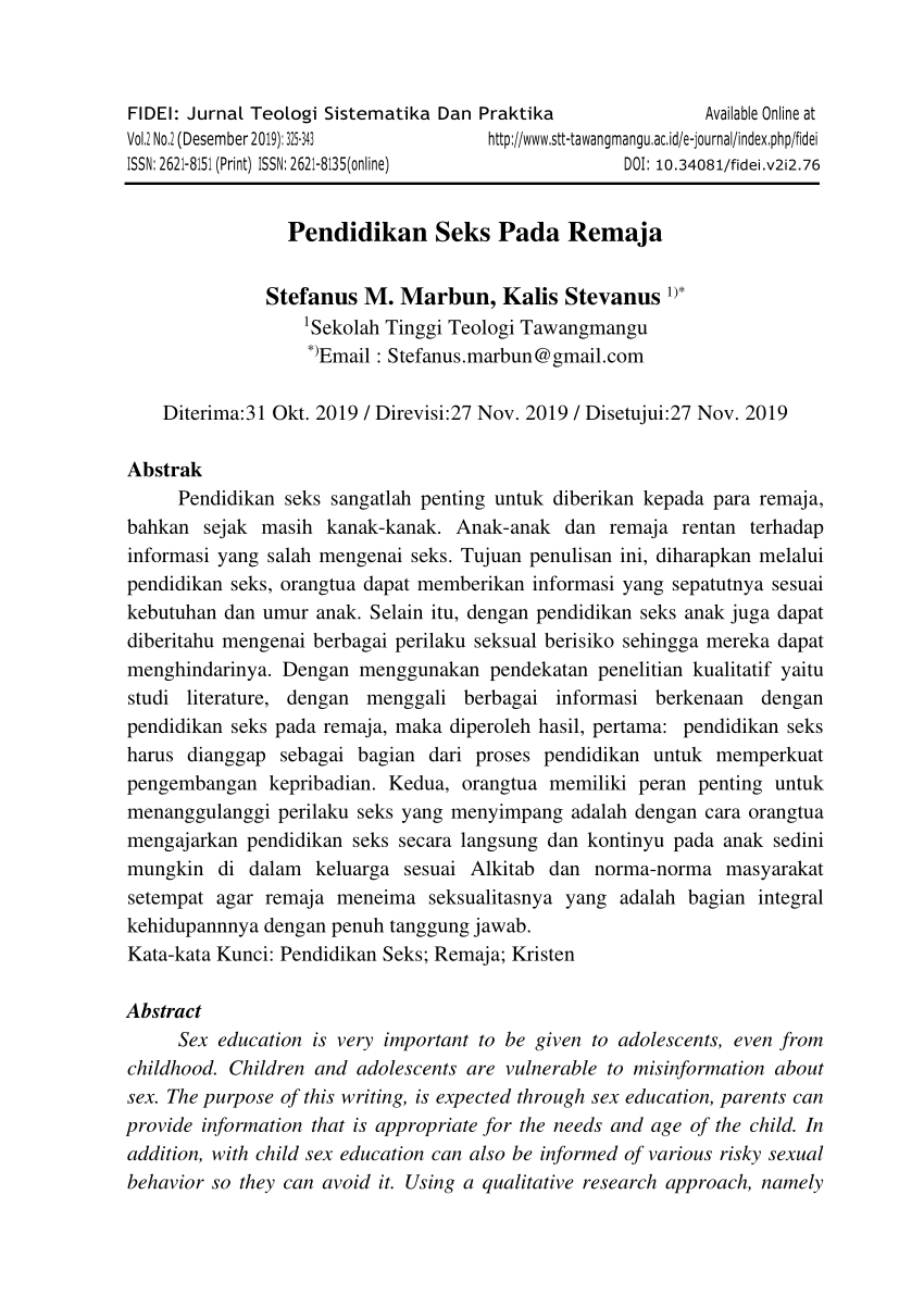 PDF) Pendidikan Seks Pada Remaja