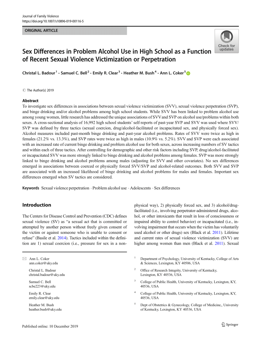 Pdf Sex Differences In Problem Alcohol Use In High School As A Function Of Recent Sexual 8116