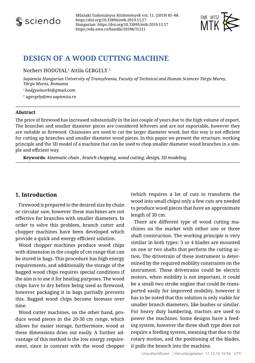 (PDF) Design of a Wood Cutting Machine