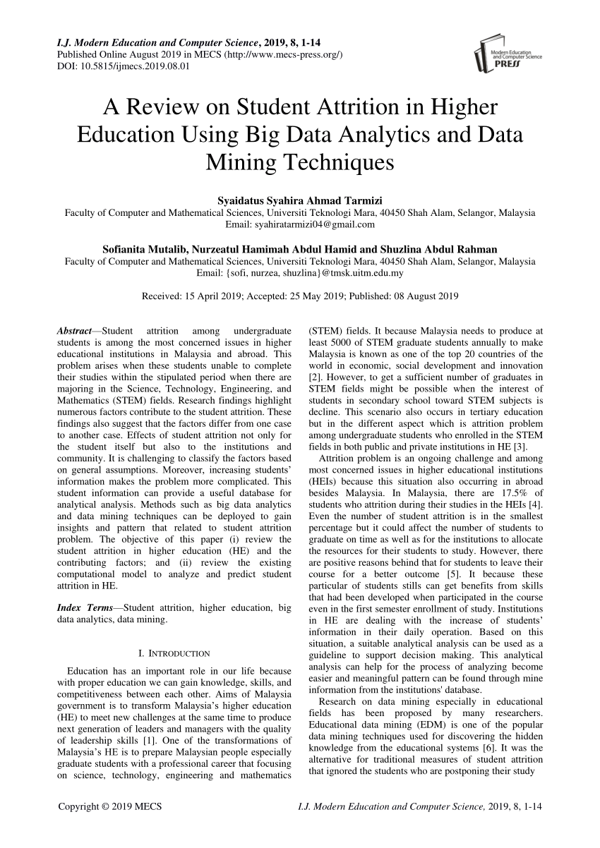 PDF) A Review on Student Attrition in Higher Education Using Big 