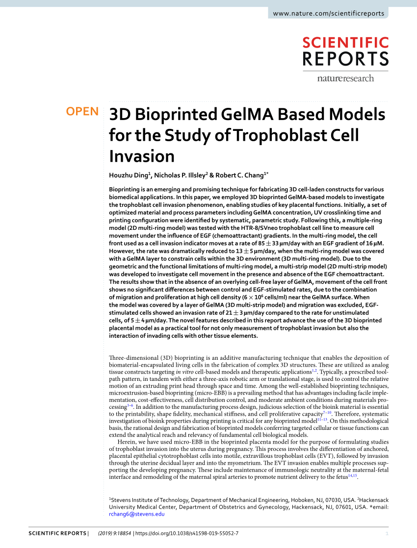 Pdf 3d Bioprinted Gelma Based Models For The Study Of