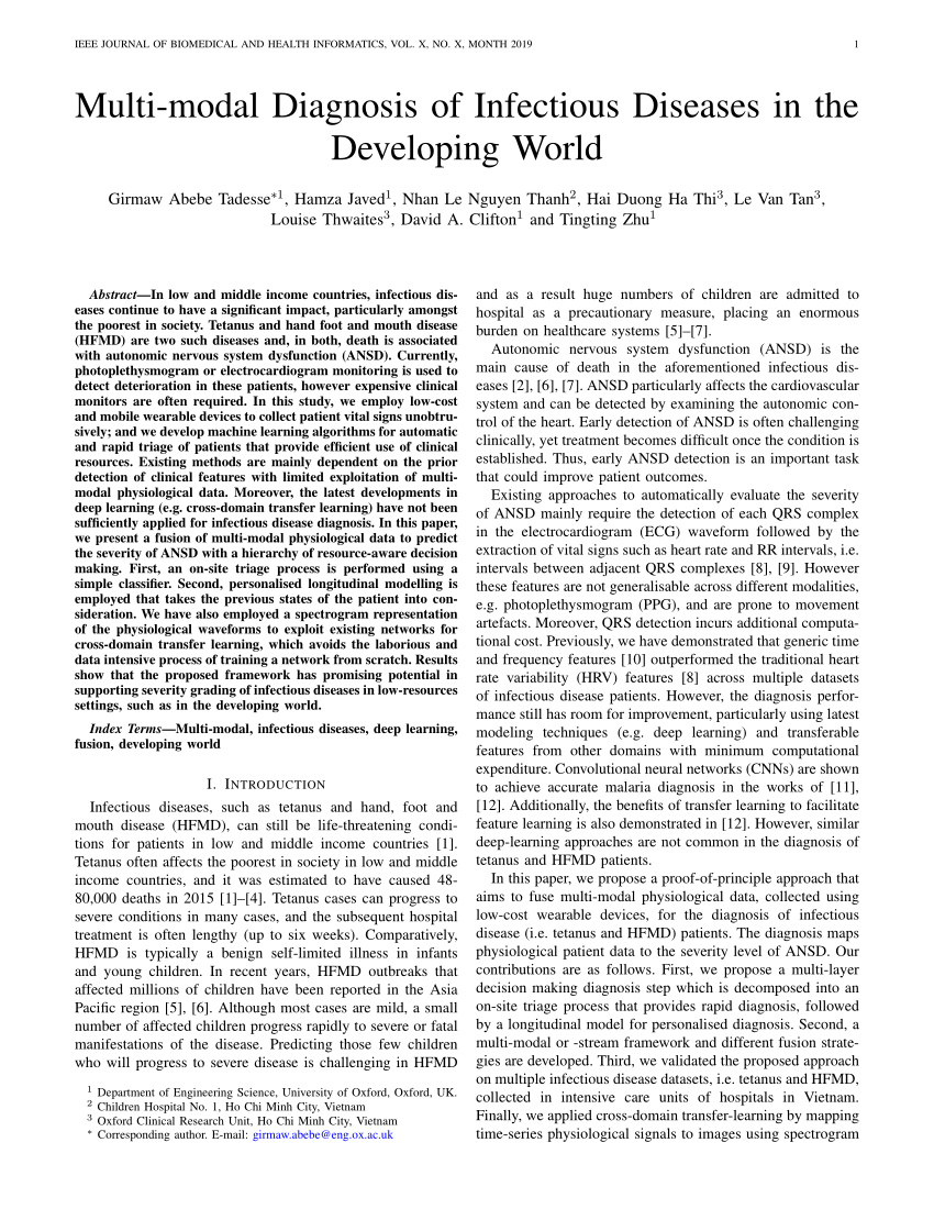 Pdf Multi Modal Diagnosis Of Infectious Diseases In The Developing World 