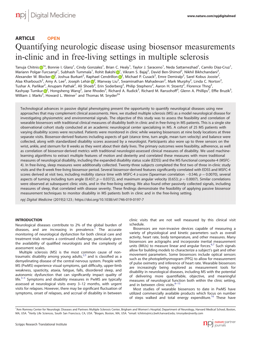 PDF) Quantifying neurologic disease using biosensor measurements ...