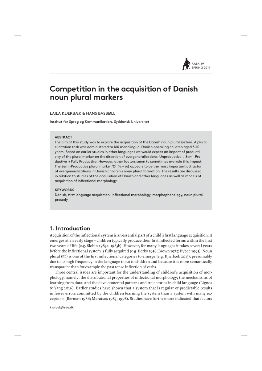 Forbipasserende fjols pølse PDF) Competition in the acquisition of Danish noun plural markers