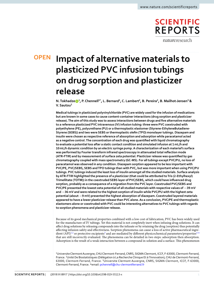 Pdf Impact Of Alternative Materials To Plasticized Pvc Infusion Tubings On Drug Sorption And Plasticizer Release
