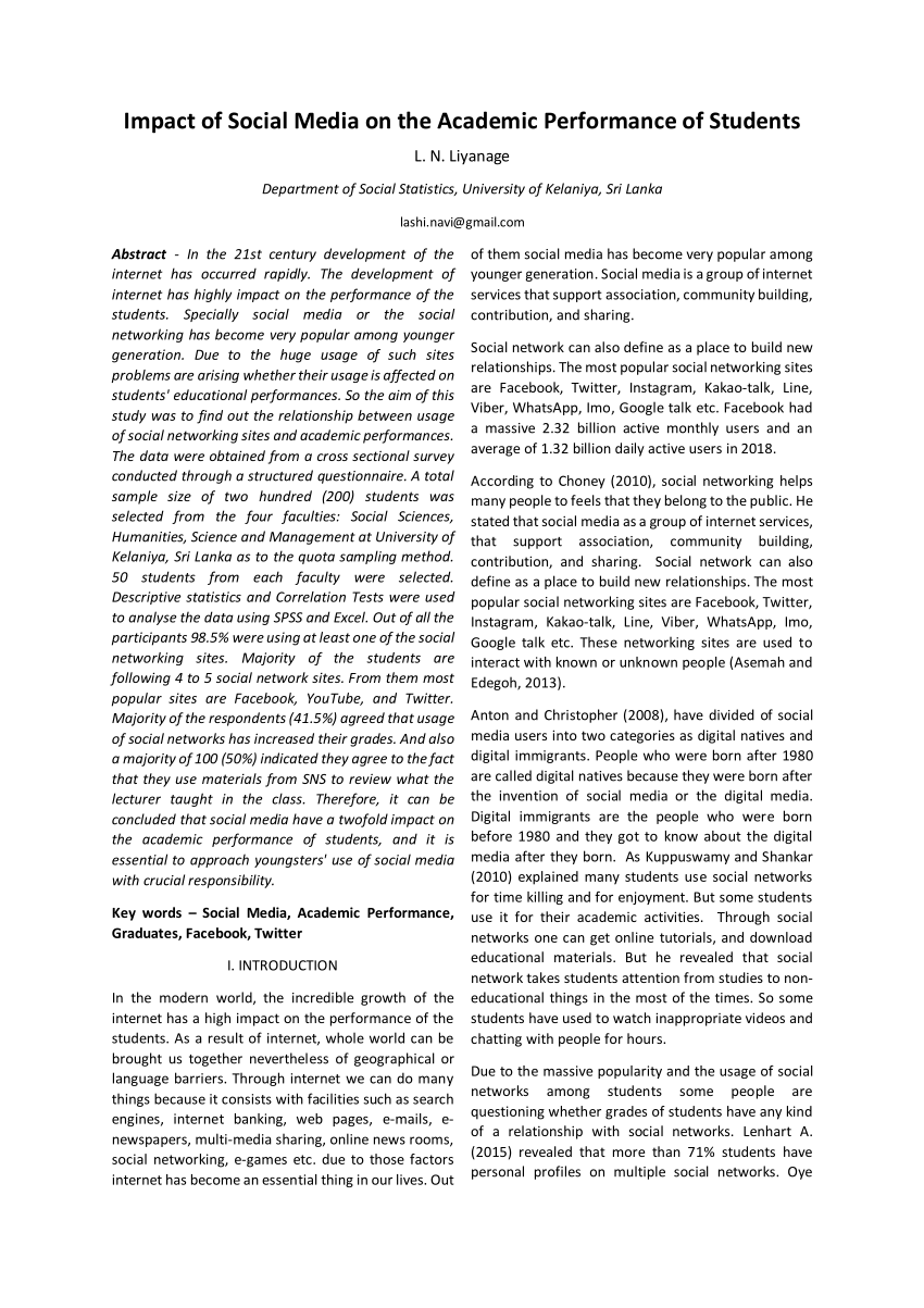 impact of social media on students academic performance research paper