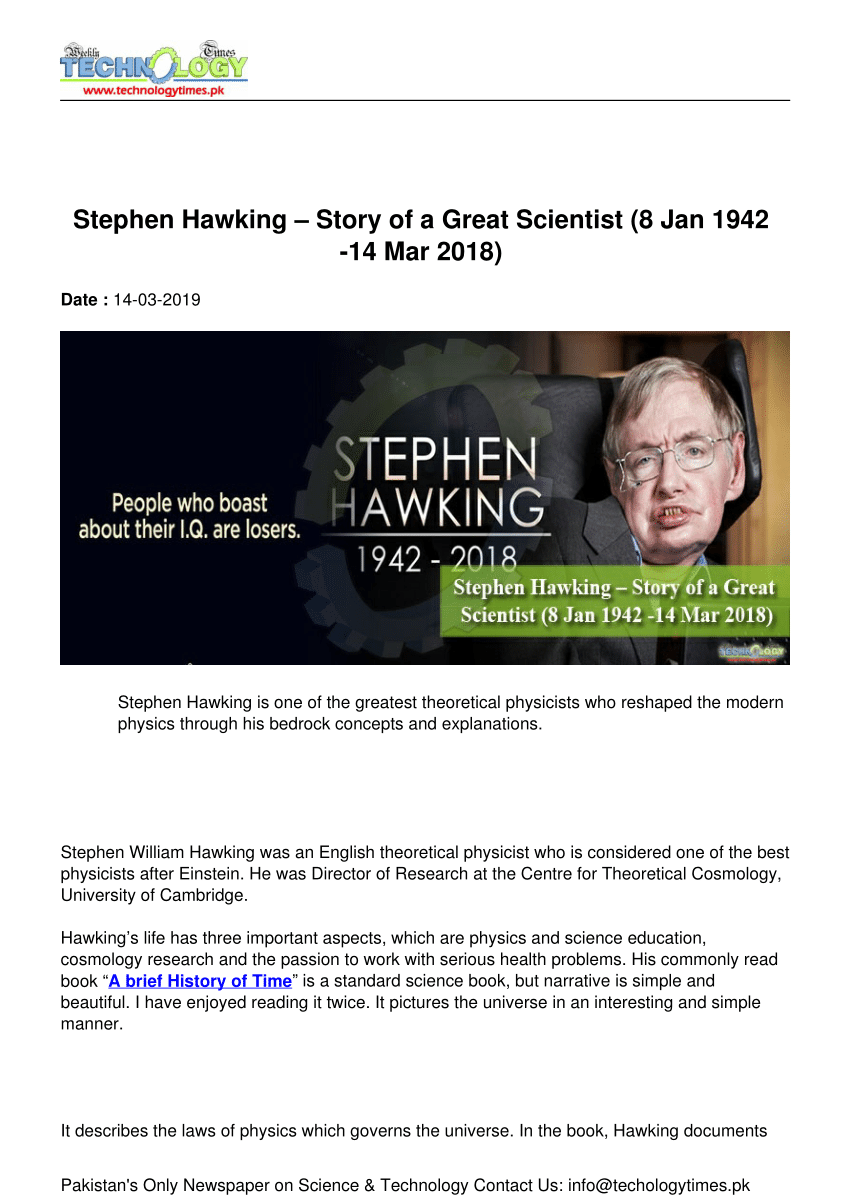 Gifted Biographical Sketch of Stephen Hawking by Christine Otero