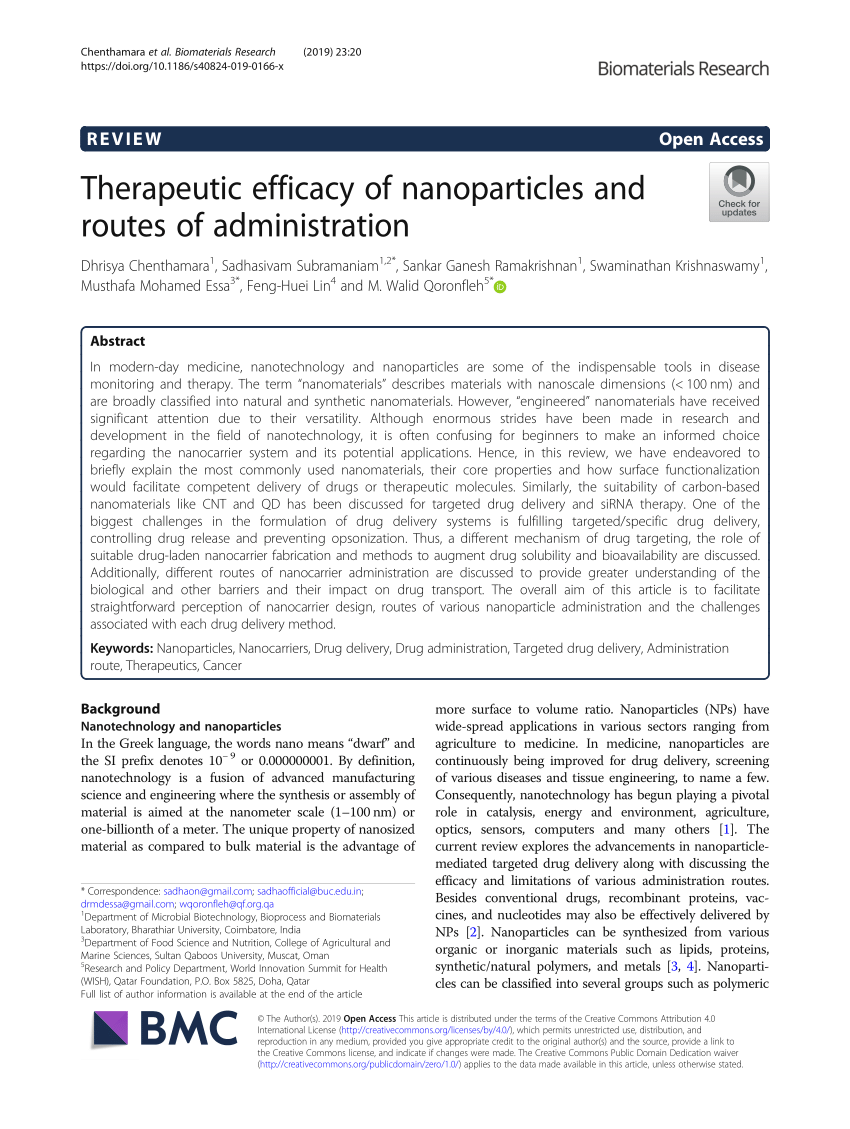 (PDF) Therapeutic efficacy of nanoparticles and routes of administration