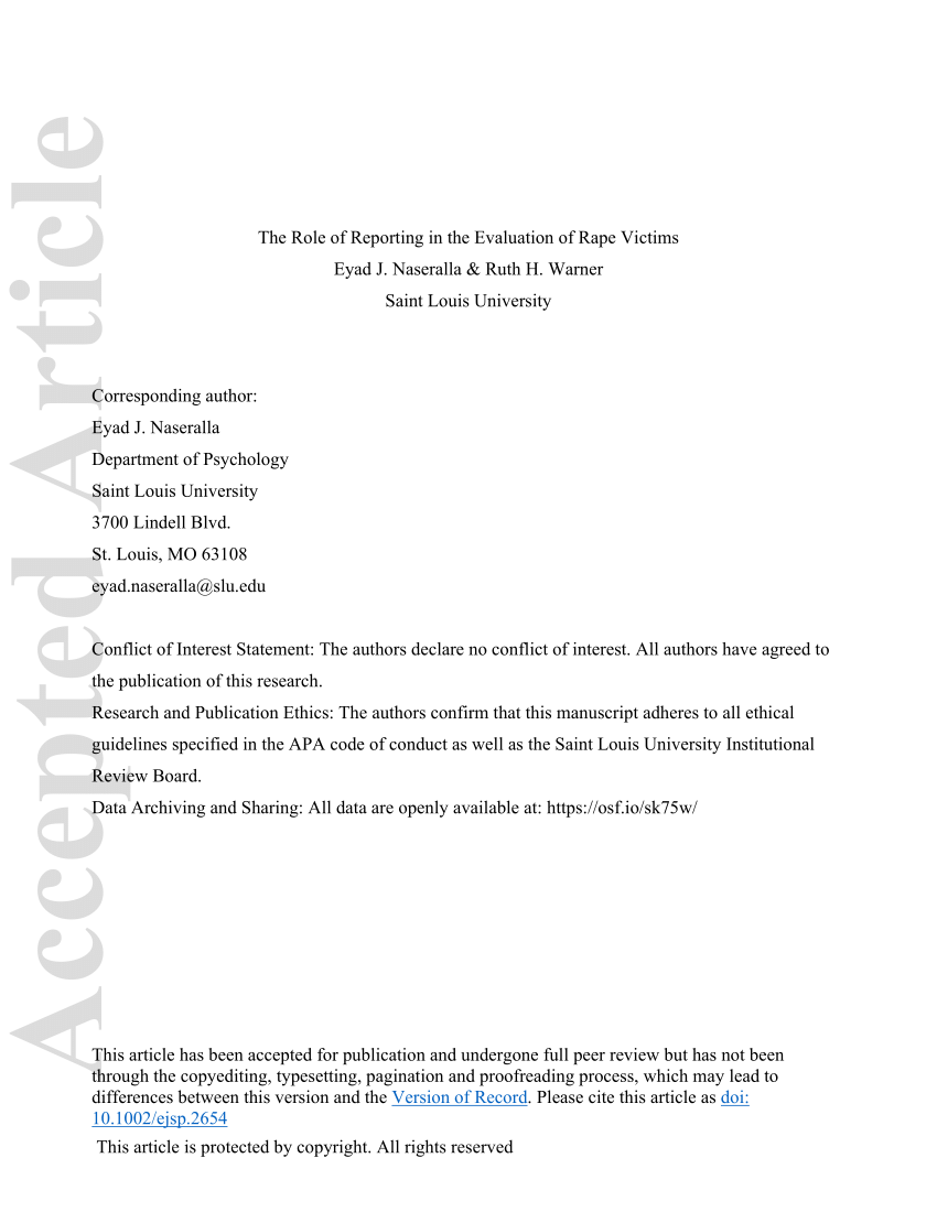 (PDF) The Role of Reporting in the Evaluation of Rape Victims