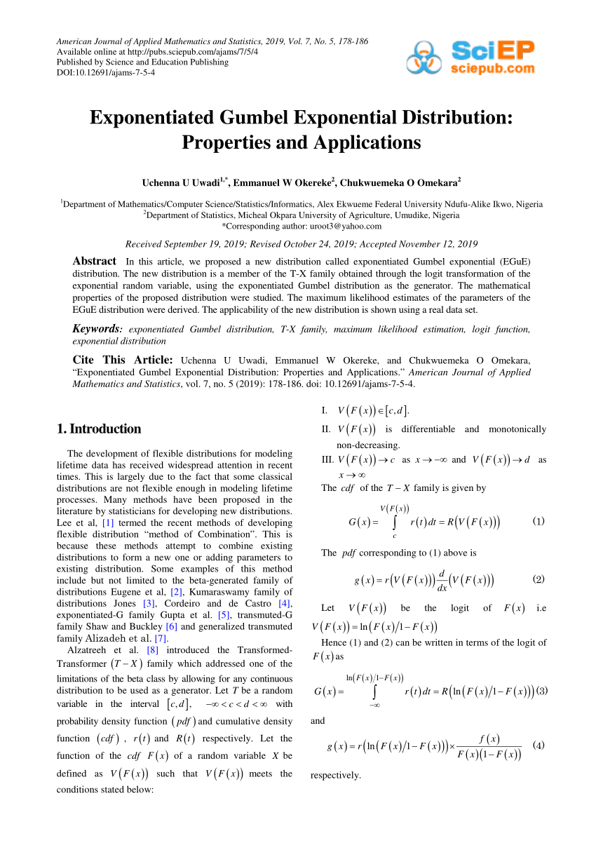 Pdf Exponentiated Gumbel Exponential Distribution Properties And Applications