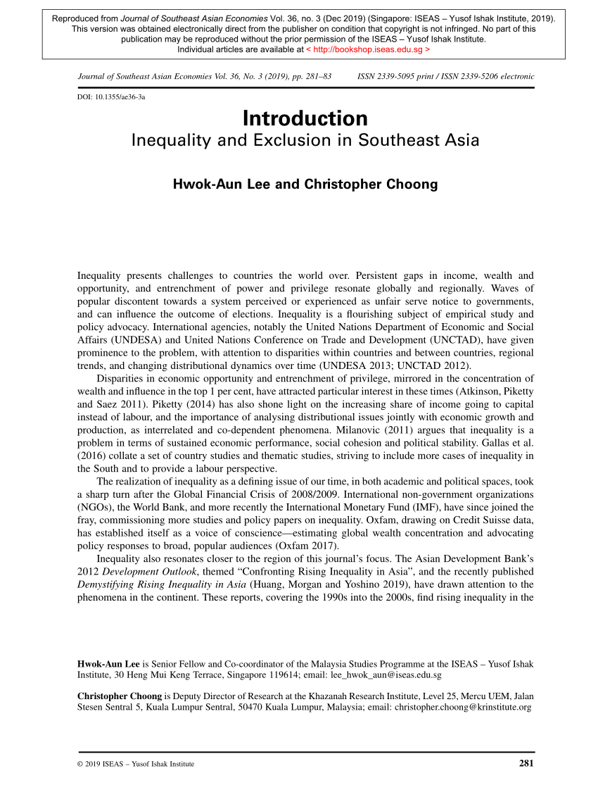 (PDF) Introduction: Inequality and Exclusion in Southeast Asia