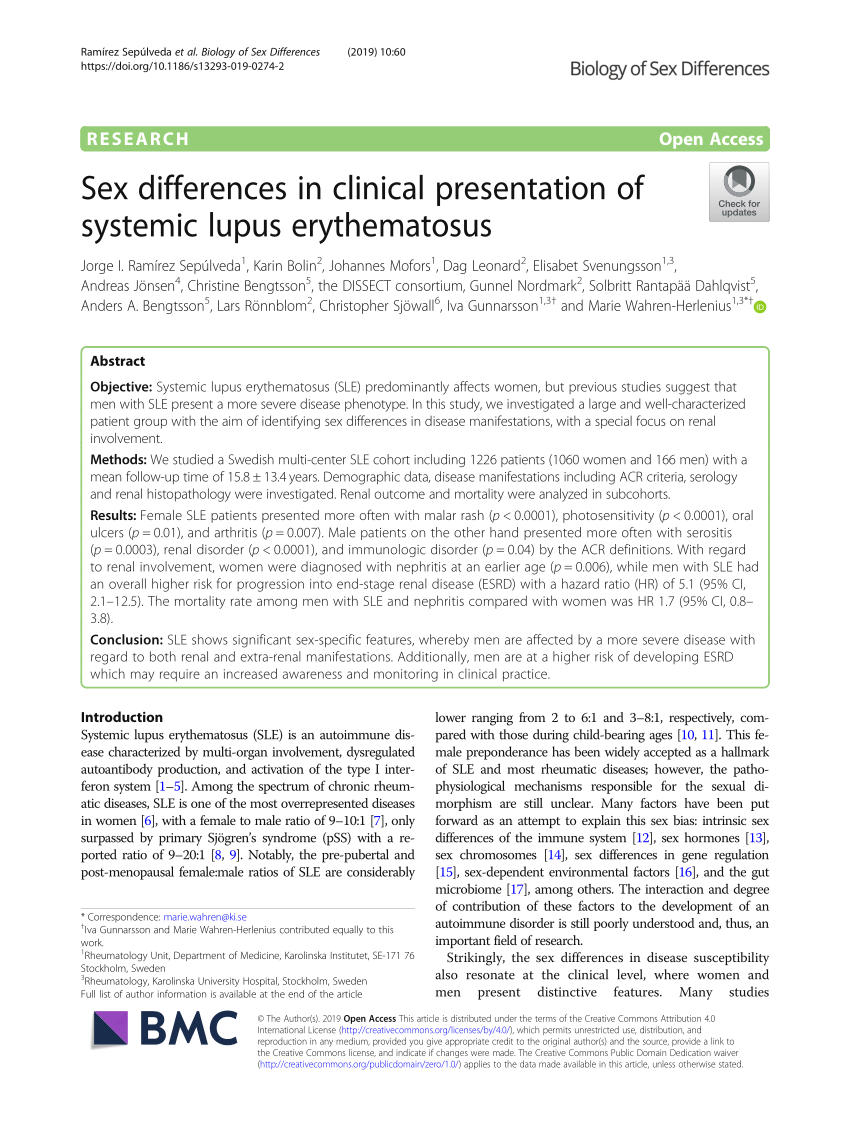 Pdf Sex Differences In Clinical Presentation Of Systemic Lupus Erythematosus 4908