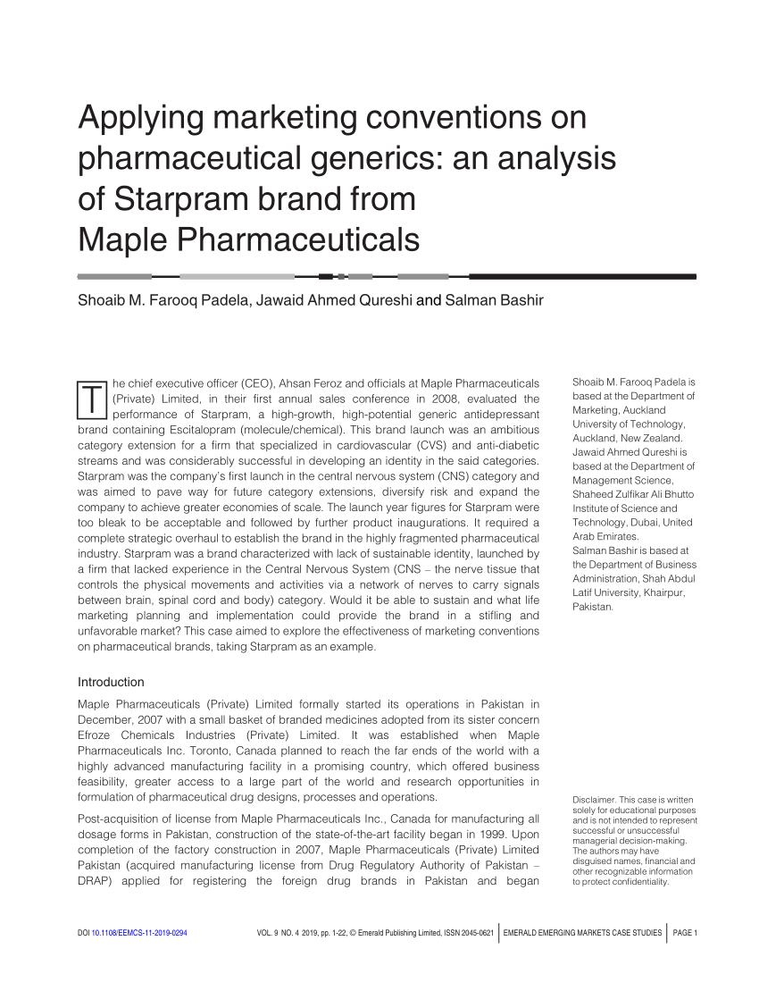 (PDF) Applying marketing conventions on pharmaceutical generics an