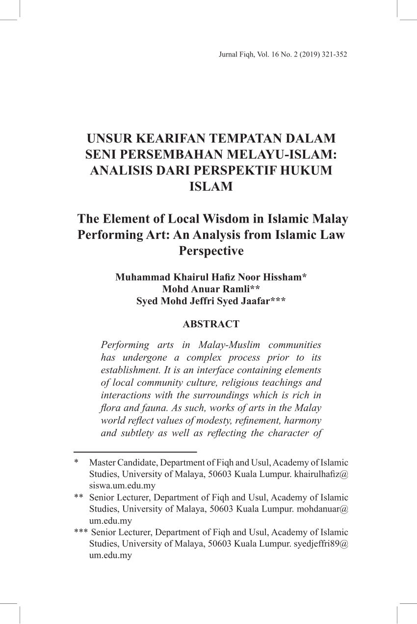 Pdf Unsur Kearifan Tempatan Dalam Seni Persembahan Melayu Islam Analisis Dari Perspektif Hukum Islam