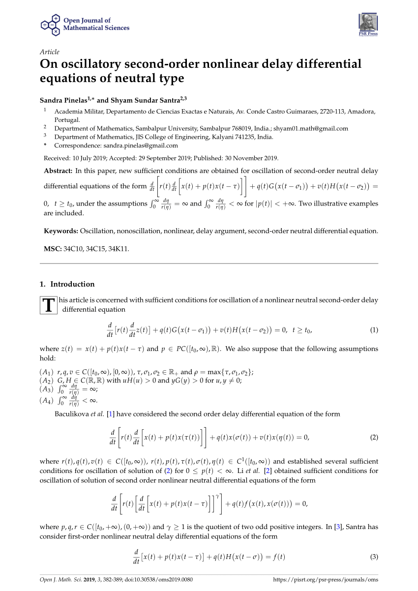 Pdf On Oscillatory Second Order Nonlinear Delay Differential Equations Of Neutral Type