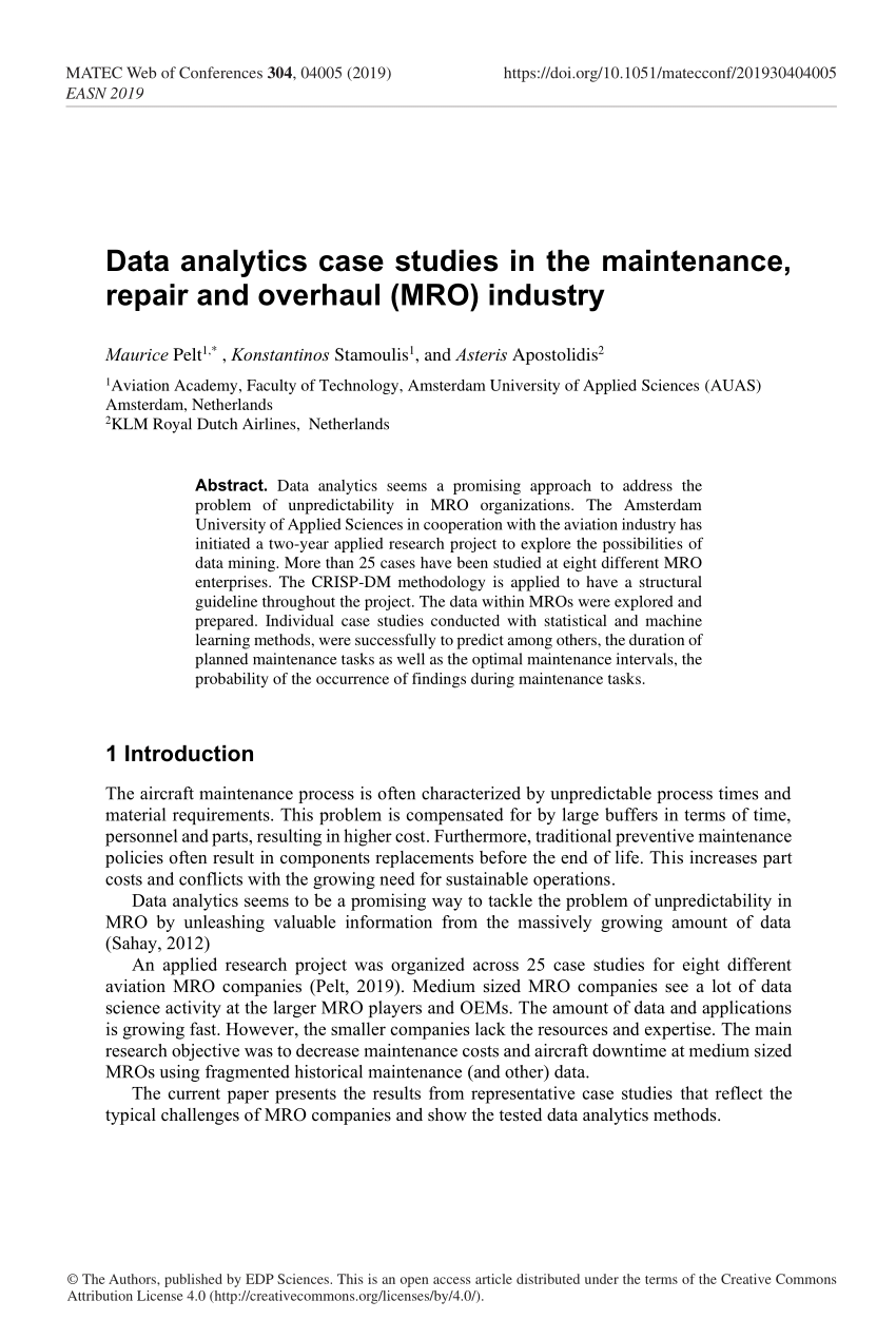 pdf data analytics case studies in the maintenance repair and overhaul mro industry