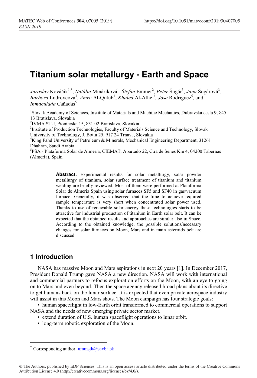 PDF) Titanium solar metallurgy – Earth and Space