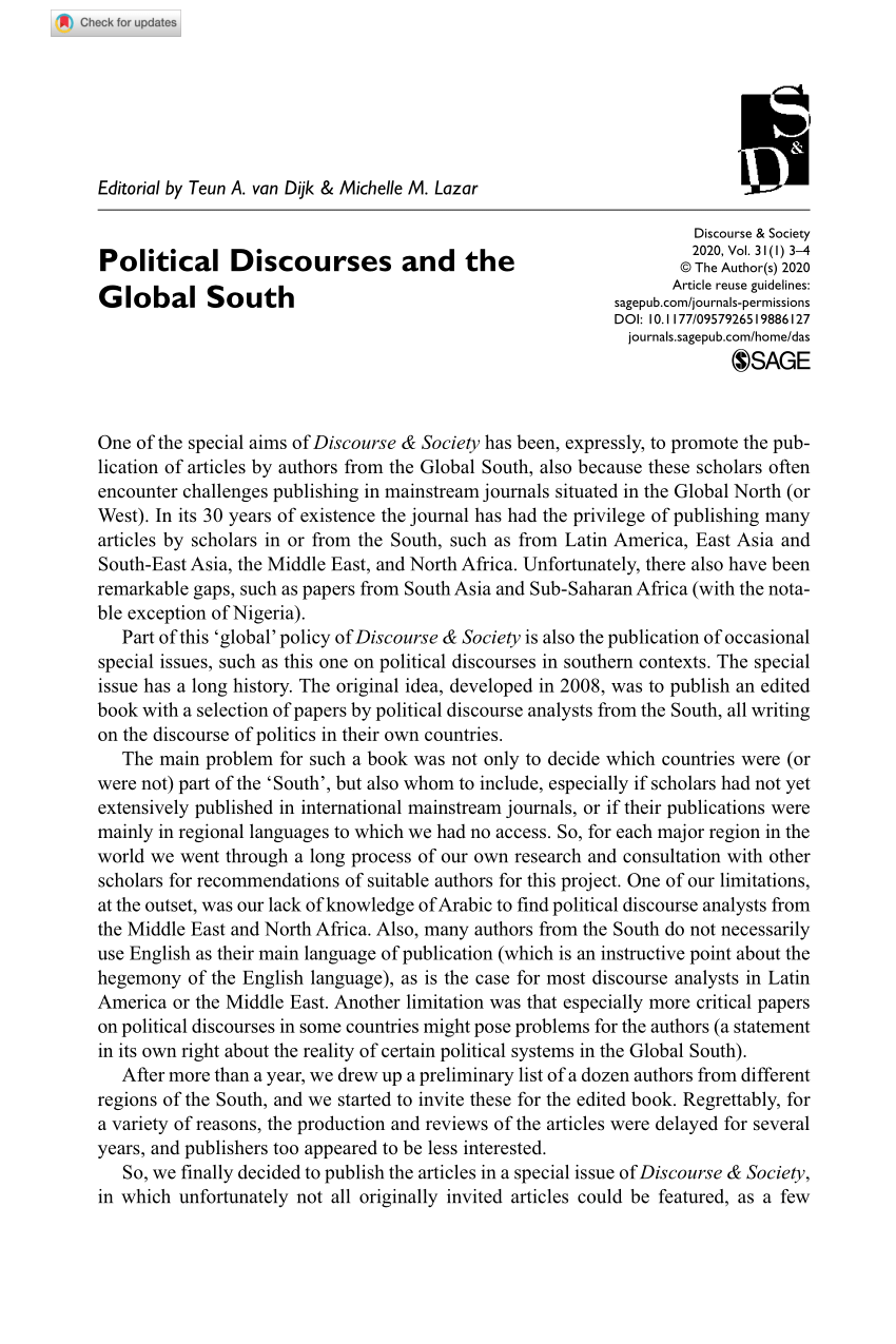 Pdf Political Discourses And The Global South