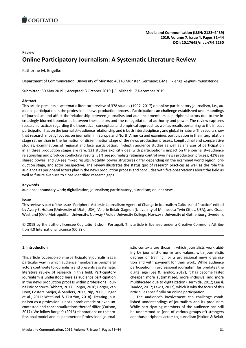 online participatory journalism a systematic literature review