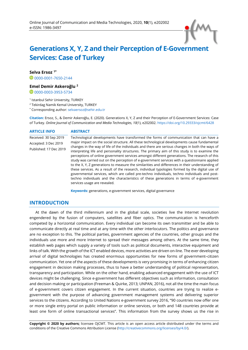 Pdf Generations X Y Z And Their Perception Of E Government Services Case Of Turkey