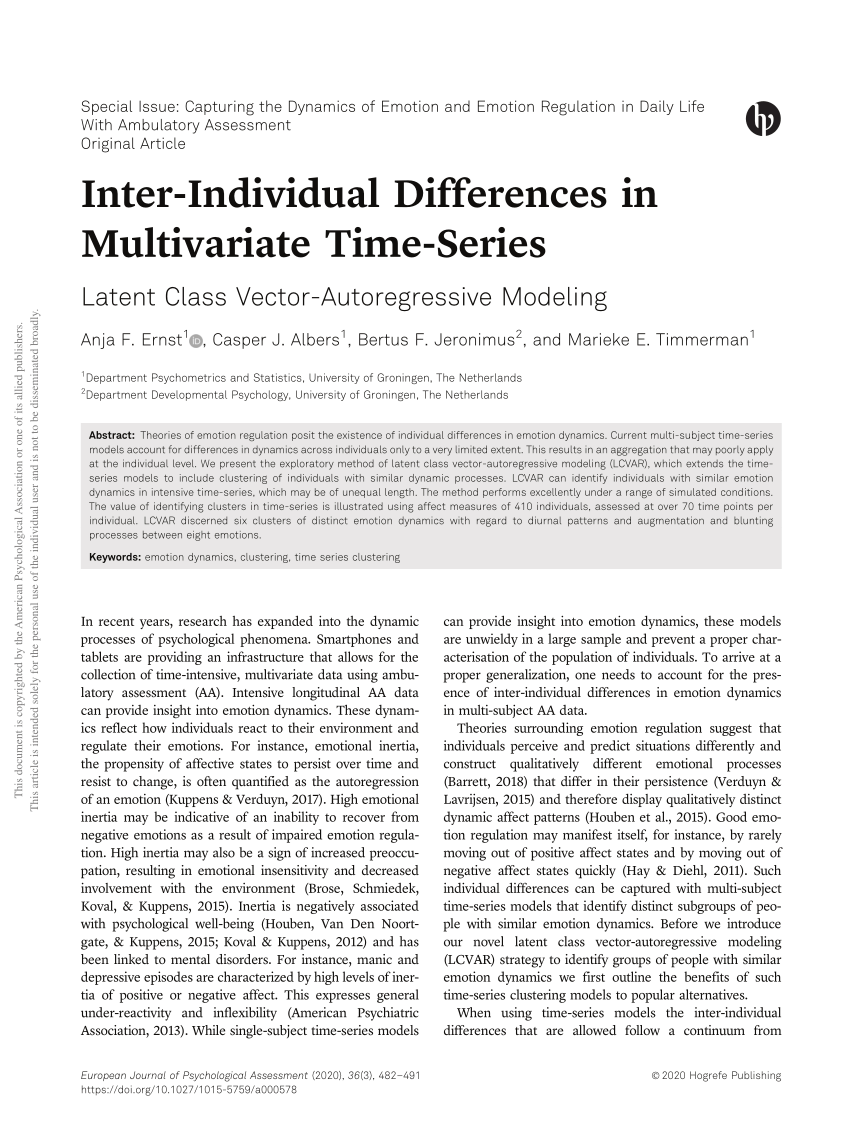 Pdf Inter Individual Differences In Multivariate Time Series Latent Class Vector Autoregressive Modeling