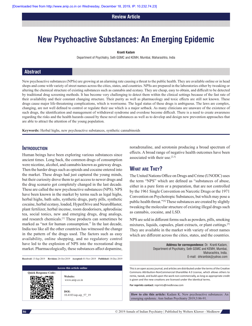 PDF New psychoactive substances An emerging epidemic