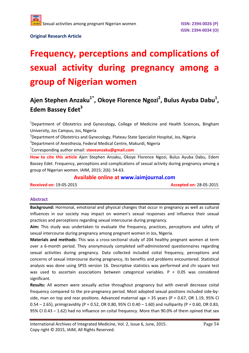 Pdf Frequency Perceptions And Complications Of Sexual Activity