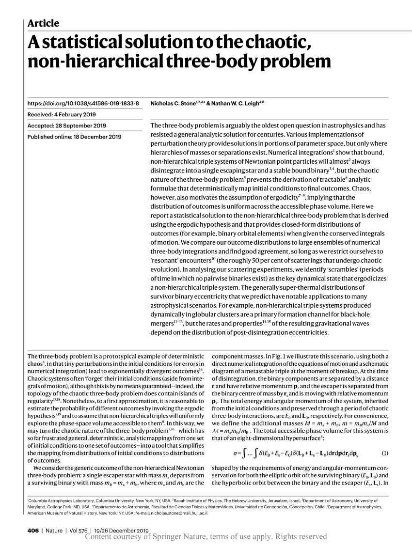 A statistical solution to the chaotic, non-hierarchical three-body