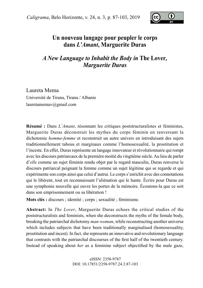 Pdf Un Nouveau Langage Pour Peupler Le Corps Dans L Amant Marguerite Duras A New Language To Inhabit The Body In The Lover Marguerite Duras