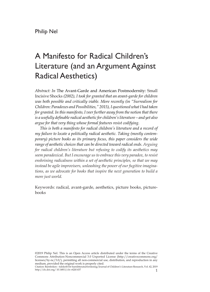 PDF) A Manifesto for Radical Children's Literature (and an ...