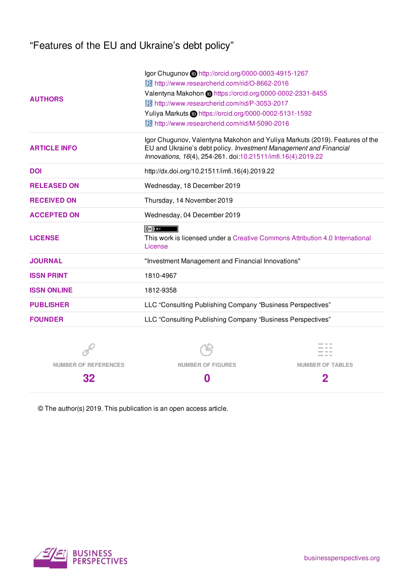 Pdf Features Of The Eu And Ukraine S Debt Policy