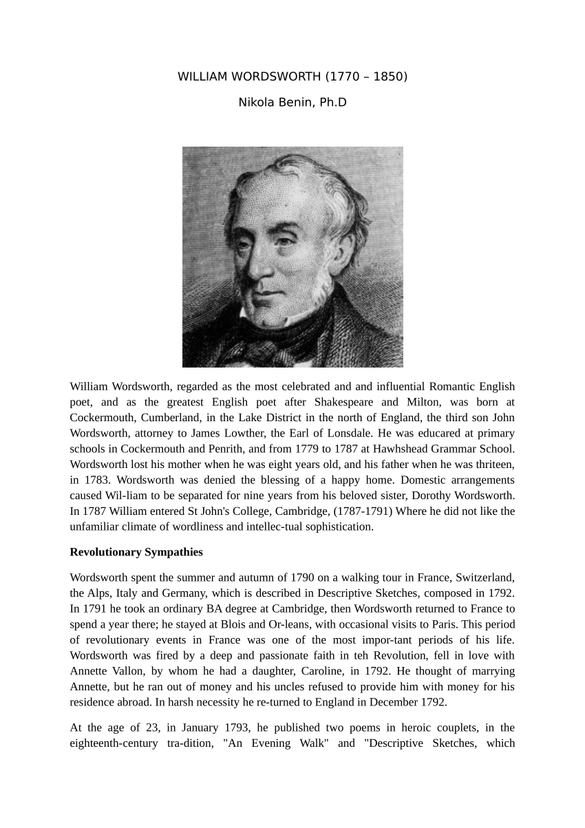 PDF) WILLIAM WORDSWORTH (1770 – 1850)