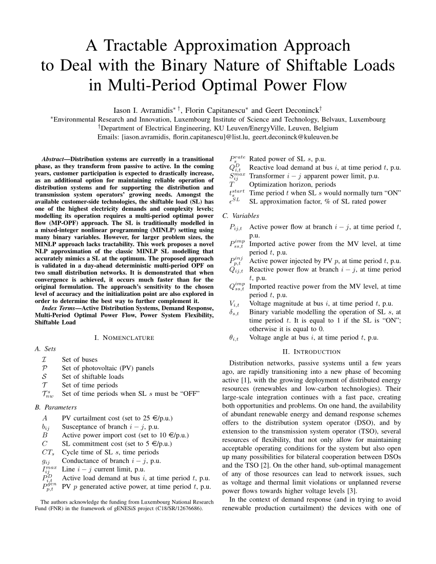 Pdf A Tractable Approximation Approach To Deal With The Binary Nature Of Shiftable Loads In Multi Period Optimal Power Flow