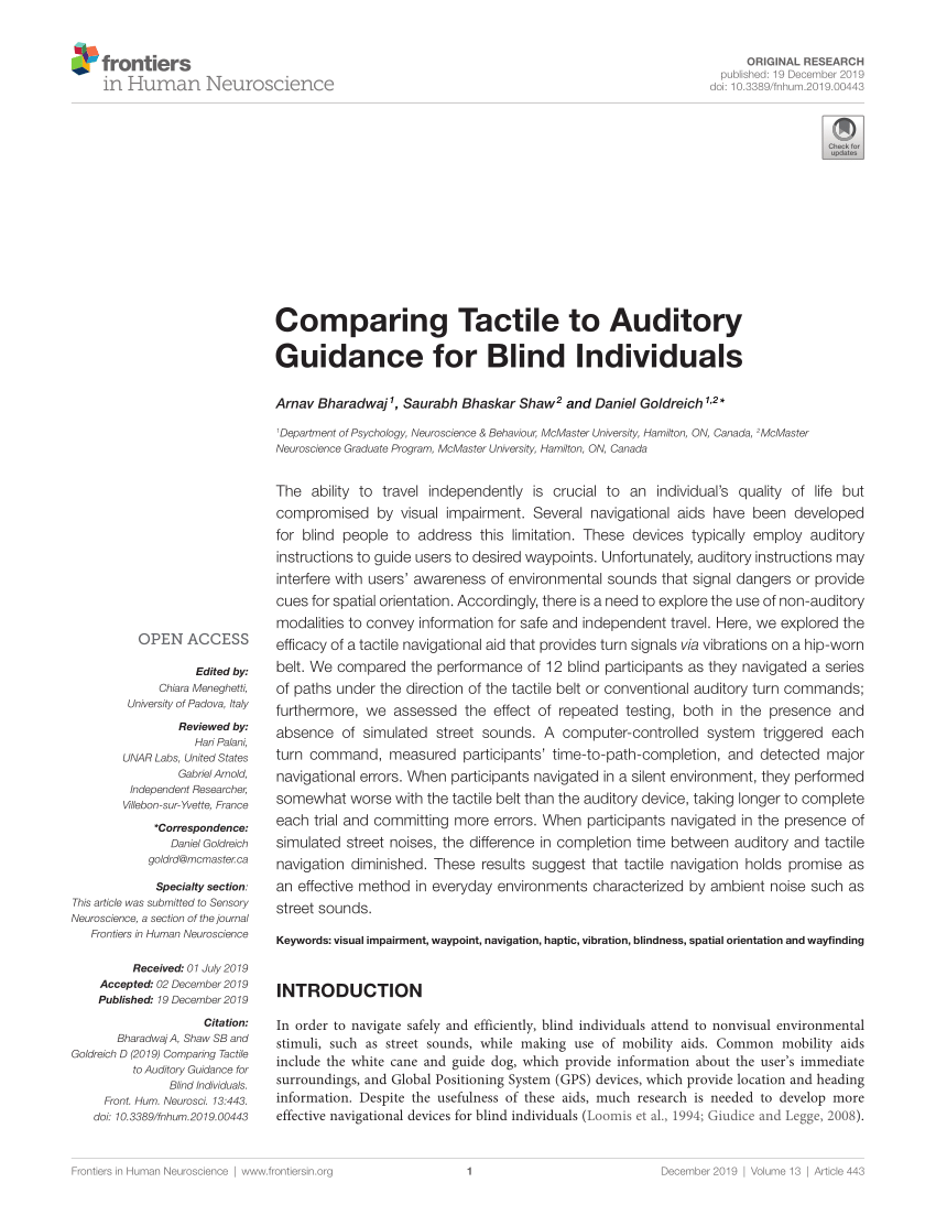 PDF) Comparing Tactile to Auditory Guidance for Blind Individuals