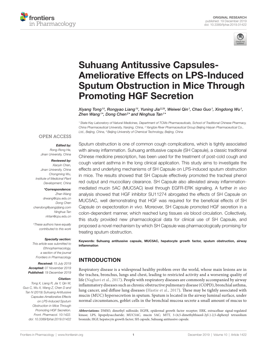 PDF) Suhuang Antitussive Capsules-Ameliorative Effects on LPS