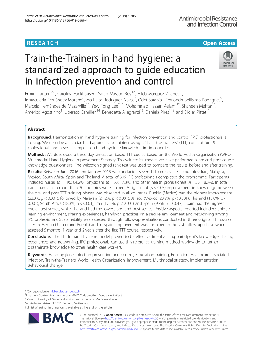 Pdf Train The Trainers In Hand Hygiene A Standardized Approach To Guide Education In Infection Prevention And Control