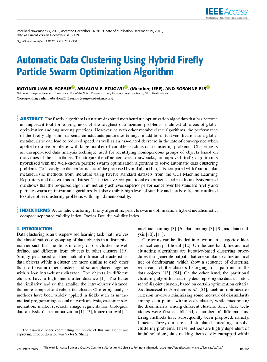 Pdf Automatic Data Clustering Using Hybrid Firefly Particle Swarm